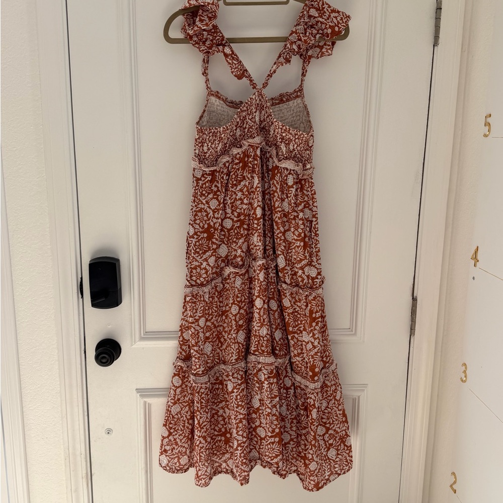 Cleobella Frida Smocked Boho Midi Dress Organic Cotton Pockets Size L - Picture 5 of 10